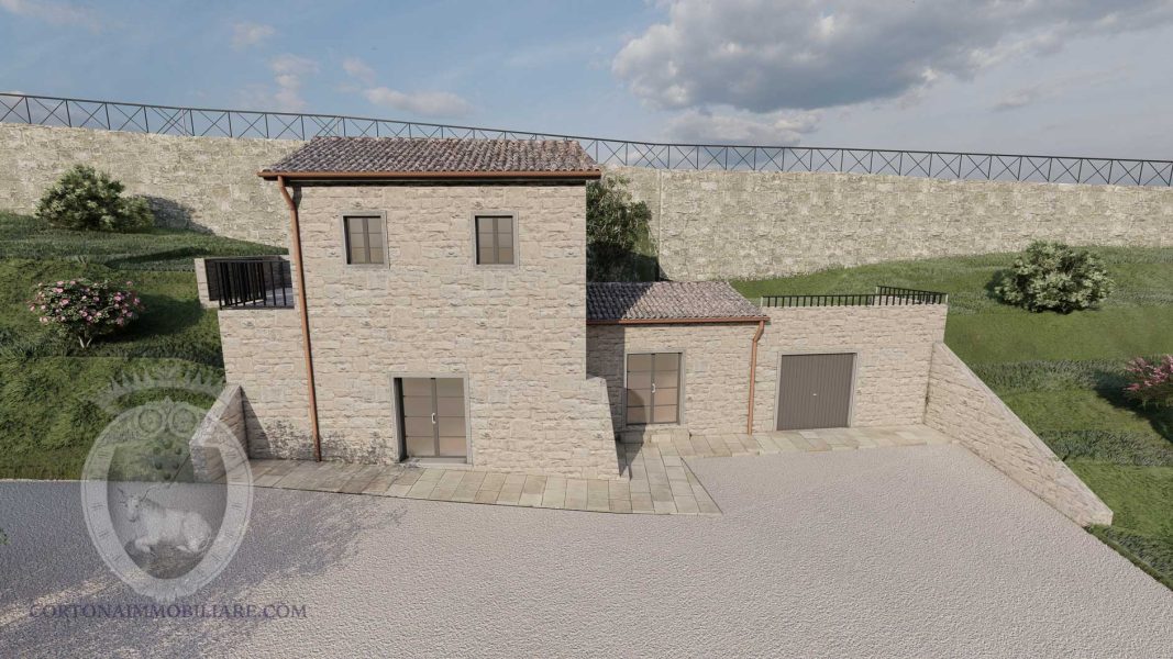 Antica villa in pietra con uliveto e vigneto all'interno delle mura di Cortona